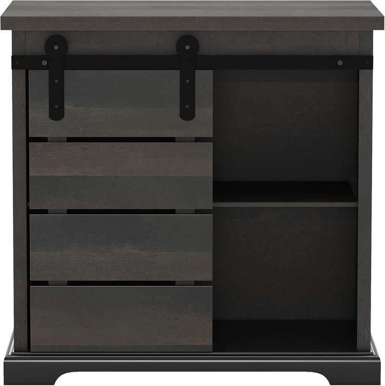 NSdirect Sideboard Coffee Bar Cabinet,Modern Farmhouse Buffet Station Sliding Barn Door Storage Credenza Console with Slat and Shelf Entryway Storage Cabinet Kitchen Dining Living Room, Brown