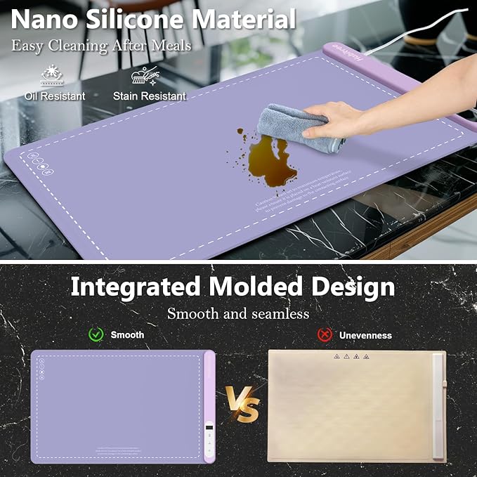 3-Pack Silicone Food Warming Mat & Food Warmers for Parties Buffet - Rapid Heating 6-Level Temp Control, Rollable Portable Easy Clean - Value Set for Gatherings & Home Daily UseοΌPurpleοΌ