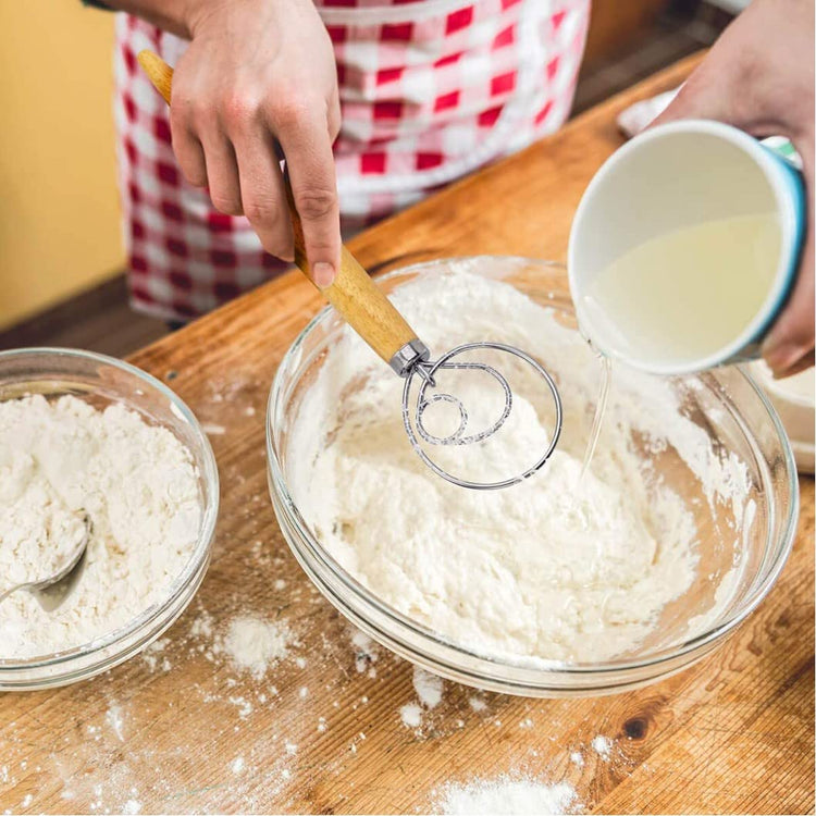 Danish Dough Whisk 13" Stainless Steel Bread Whisk Bread Making Tools Danish Dough Hook Bread Dough Mixer Hand Bread Dough Whisk for Pastry