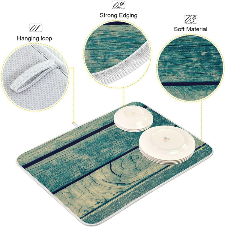 senya Super Absorbent Dish Drying Mat, Microfiber Fast-Drying Dish Mat, 16'' x 18'', Kitchen Dish Drying Pad, Vintage Retro Wooden Background, (g289343134p523c558s1113)