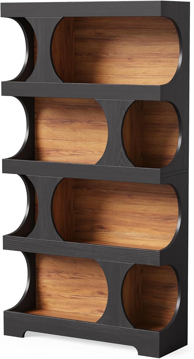 LITTLE TREE 4-Tier Large Bookshelf Set 2, All Wooden 70.8-Inch Tall Bookcase with Storage Shelves, Modern Display Rack, Black Open Book Shelf for Living Room, Bedroom, Office