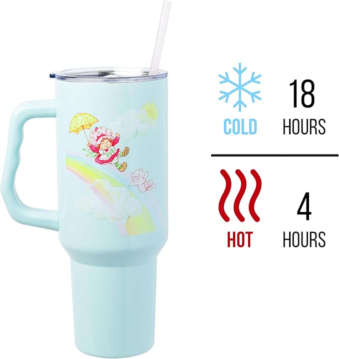Silver Buffalo Strawberry Shortcake and Custard Stainless Steel Tumbler with Handle, Fits in Standard Cup Holder, 40 Ounces (Pack of 12)