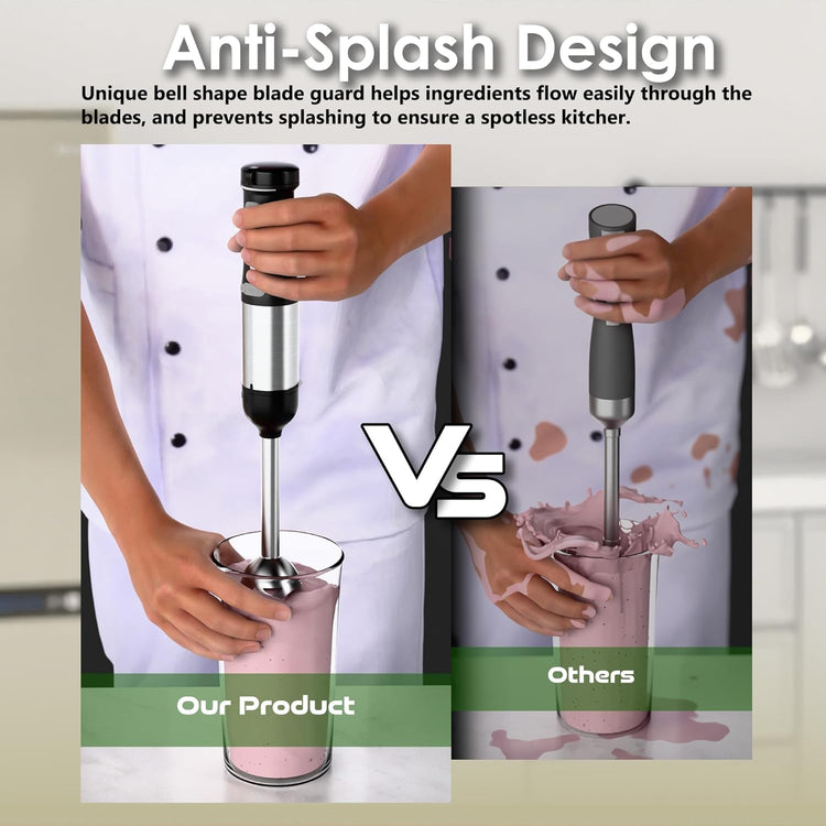 Cordless Immersion Hand Blender, 5-in-1 Variable Speed blender handheld,Rechargeable with 2000mAh Battery, BPA-Free & Dishwasher-Safe Accessories:700ml Beaker,Chopper,Whisk & Milk Frother,Black