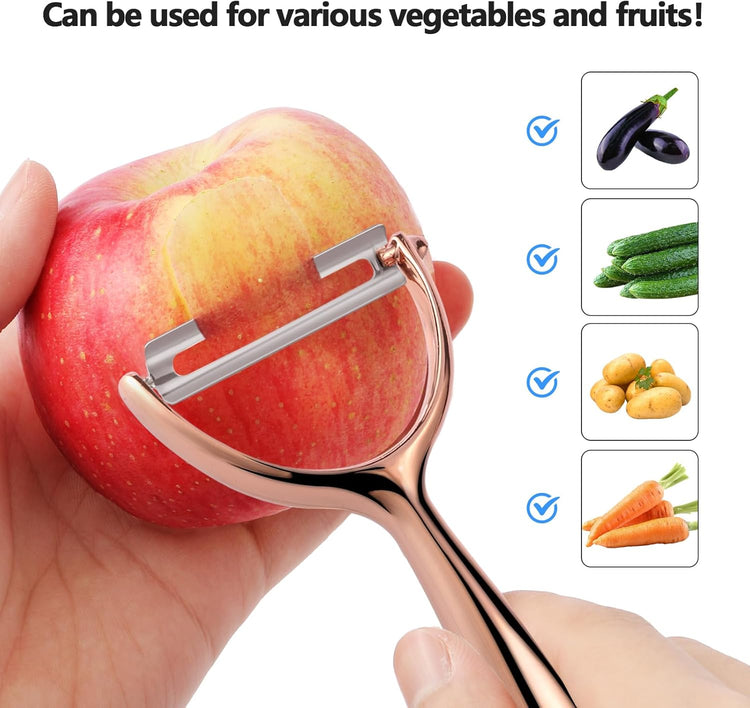 LIIGEMI Effortless Y Peeler with Sharp Stainless Steel Blades for Apples, Cucumbers - Ergonomic Handle for Easy Potato Eye removal, Perfect for Cooking Enthusiasts and Kitchen Novices(Rose Gold )