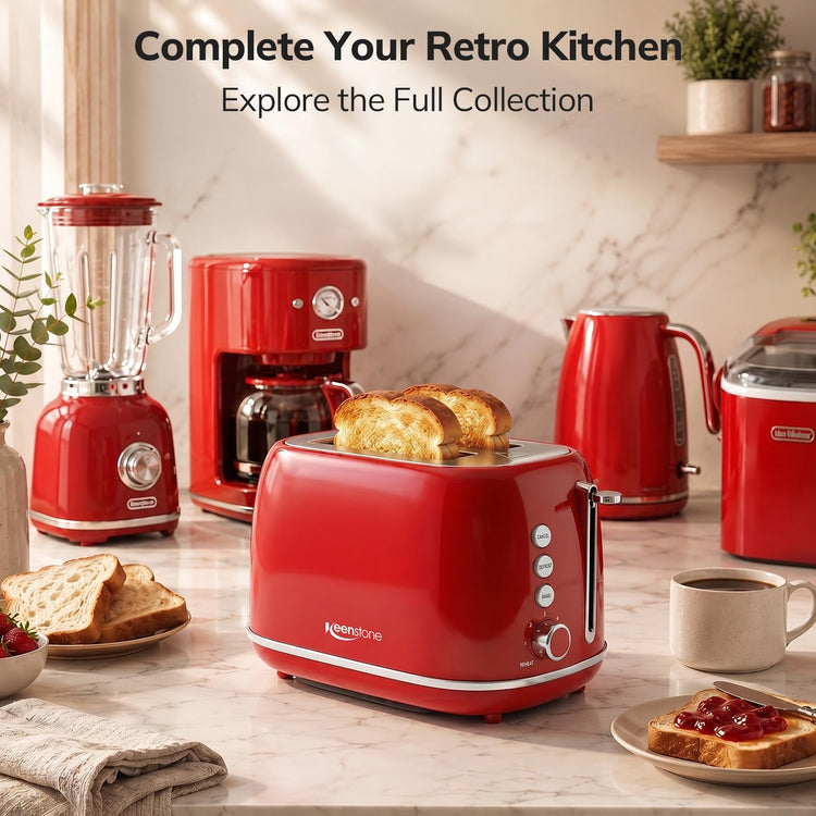 2 Slice Stainless Steel Toaster Retro with 6 Bread Shade Settings