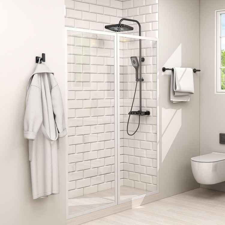 Angle Simple Bathroom Towel Hooks, Stainless Steel Robe Coat Hooks for Wall, Matte Black, 2 Pack