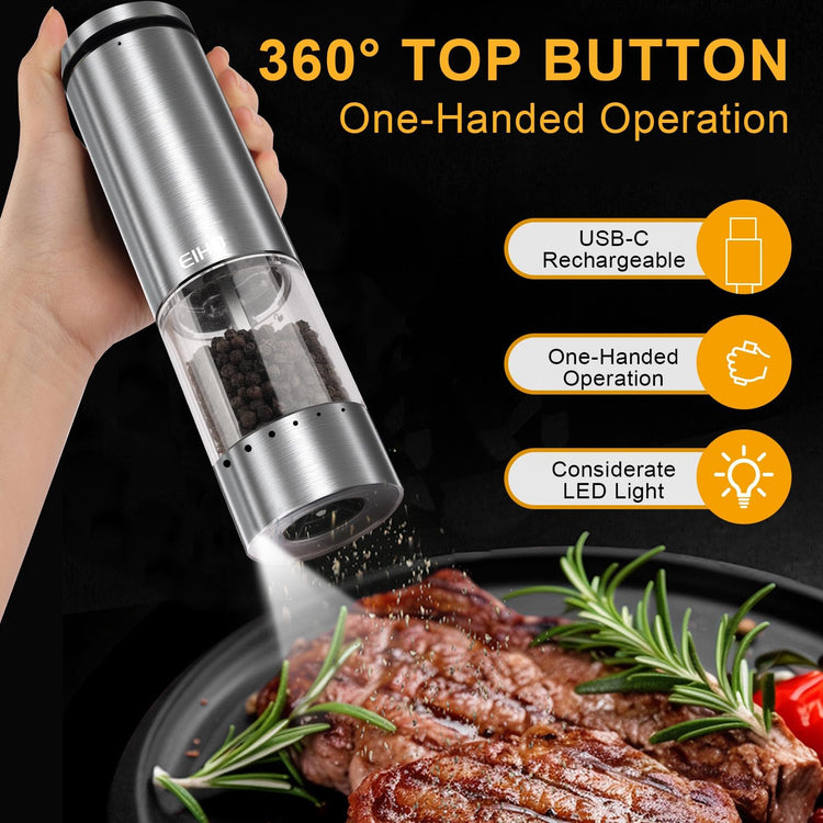 Electric Salt and Pepper Grinder Set USB Rechargeable