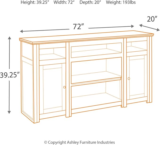 Signature Design by Ashley Harpan Traditional TV Stand Fits TVs up to 70", 3 Adjustable Shelves, 2 Storage Cabinets, Brown