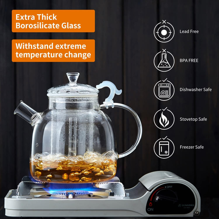68OZ Glass Teapot, Large Glass Tea Pot With Infuser, Kettle For Stove Top, Tea Cup With Infuser For Loose Leaf Tea Steeper 2000ML, Dishwasher Safe