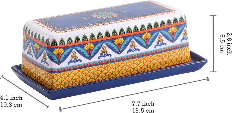 Bico Havana Ceramic Butter Dish with Lid, Wide Butter Keeper for Counter, Kitchen Countertop, Microwave and Dishwasher Safe