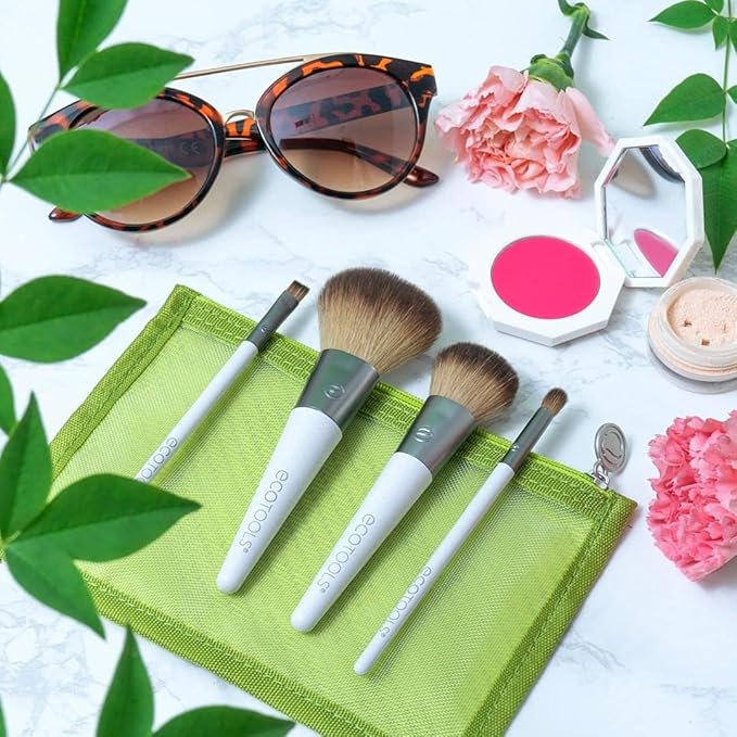 EcoTools On-The-Go Makeup Brush Kit, Travel-Friendly Brush Set, Convenient Makeup Tools for Powders, Blush, Bronzer, & Eyeshadows, Eco-Friendly, Synthetic Bristles, Cruelty-Free & Vegan, 5 Piece Set