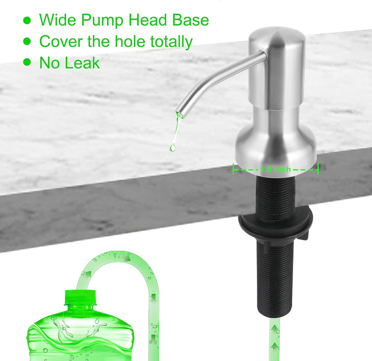 Soap Dispenser for Kitchen Sink, Sink Soap Dispenser with Longer Threaded Shaft Shank, 47" Extension Tube Connects Directly to Dish Soap Container, Wider Pump Head Base (Brushed Nickel)