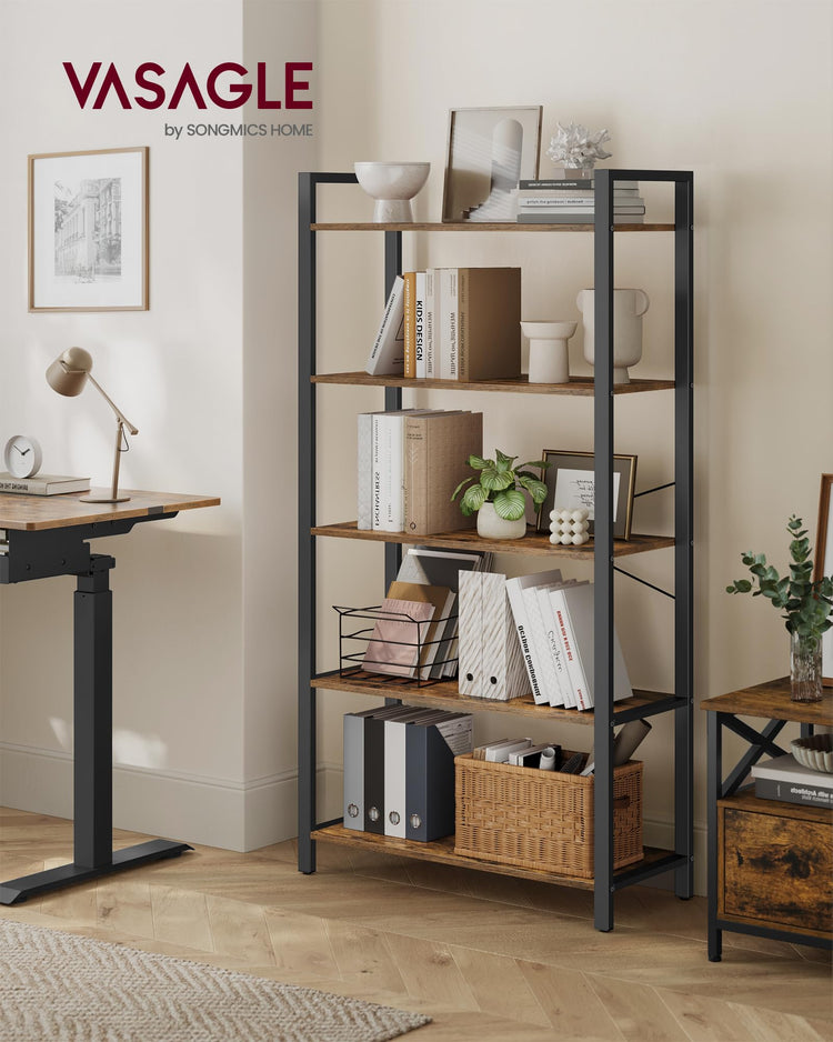 5 Tier Bookshelf with Steel Frame