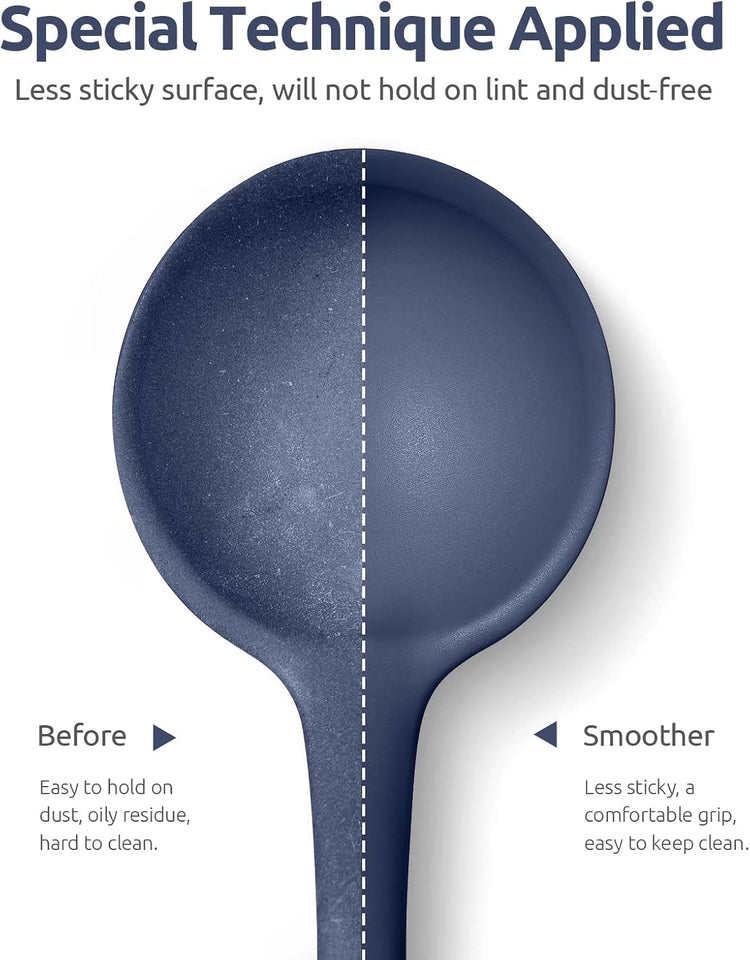13 inch Silicone Soup Ladle: U-Taste 600ºF Heat Resistant 4 oz Large Non-stick Seamless Rubber Kitchen Deep Serving Spoon with Non Slip Long Handle for Cooking Sauce Stews Gravy (Midnight Blue)