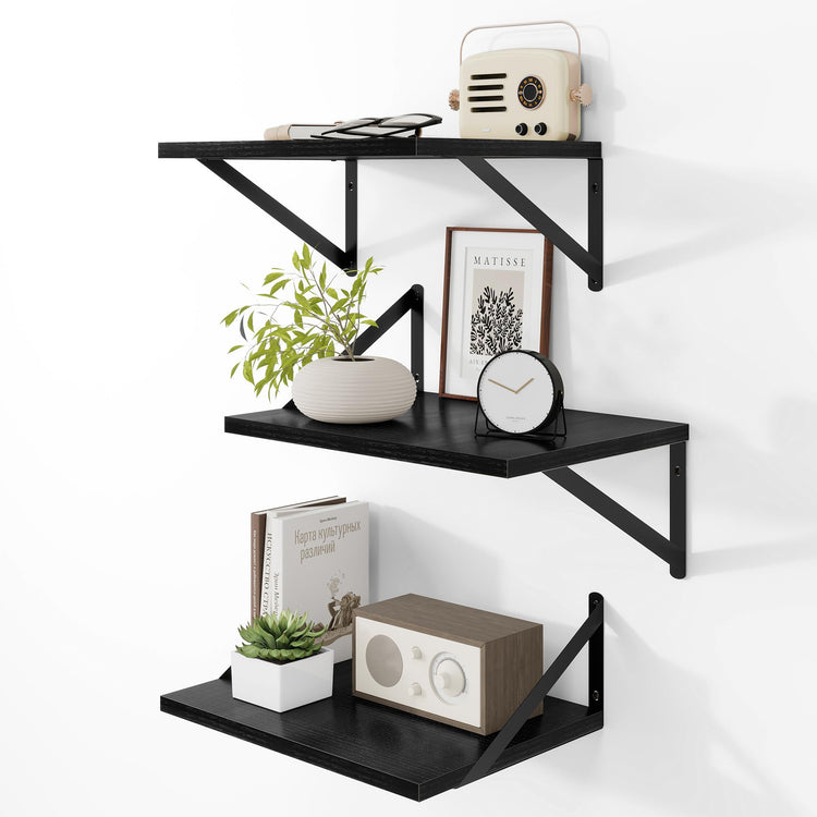 16W x 12D Deep Floating Shelves Set of 3 Black (3 Count)