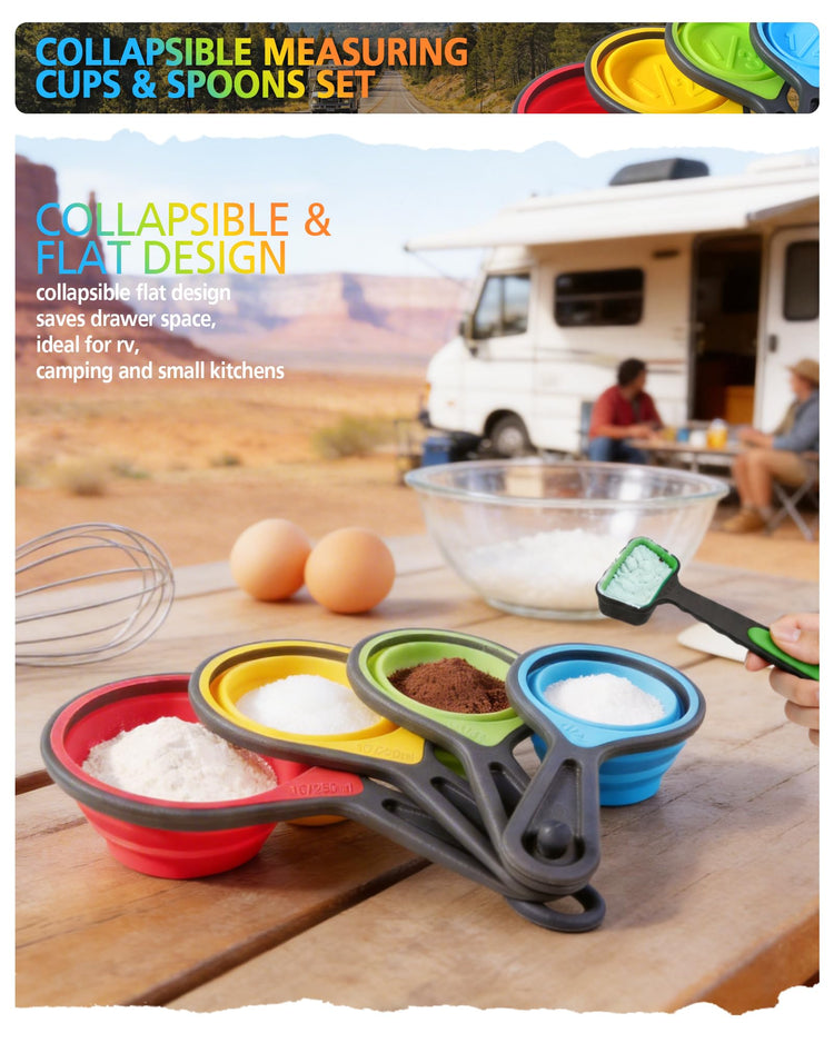 Collapsible Measuring Cups and Spoons Set with Funnel