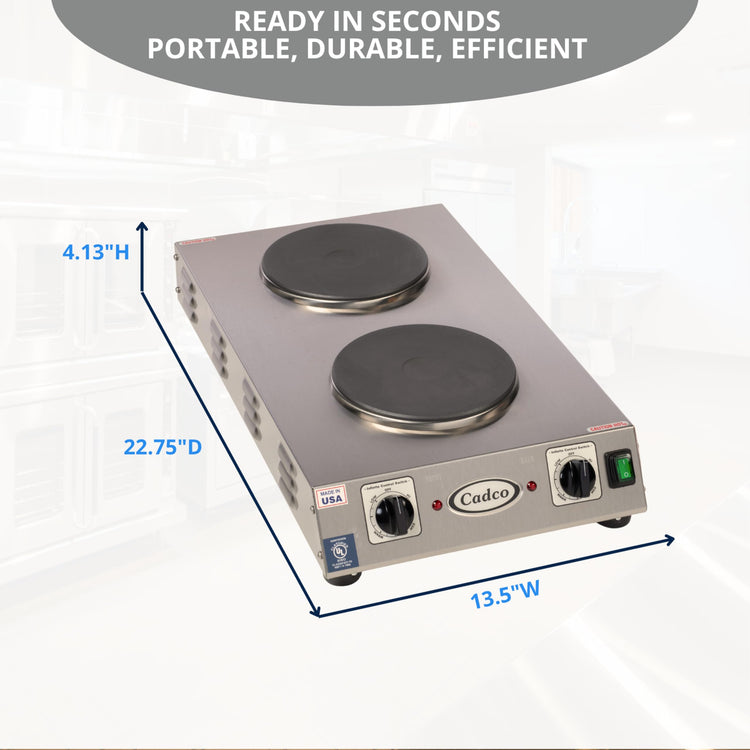 CDR 2CFB Portable Double Cast Iron Space Saver Hot Plate