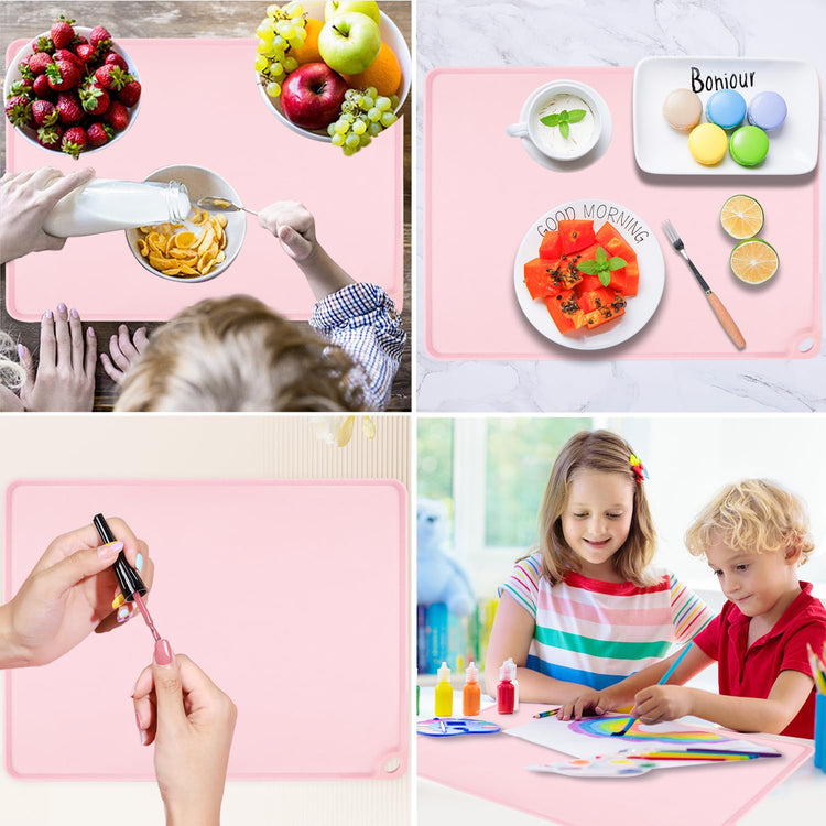 Kids Silicone Cloud Shape Non Slip Placemat for Baby Toddlers - Portable Food Mat, BPA Free Reusable for Travel and High Chairs - Easy to Clean and Roll Up (Pink)