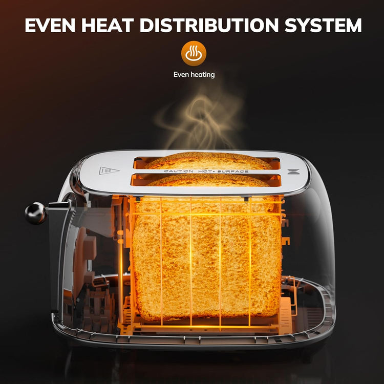 Keenstone Smart Touch Screen Toaster 2 Slice, Retro Wide Slot Stainless Steel Toaster with 6 Browning Levels, Reheat & Defrost, for Bagel, Toast, Bread, Removable Crumb Tray, White