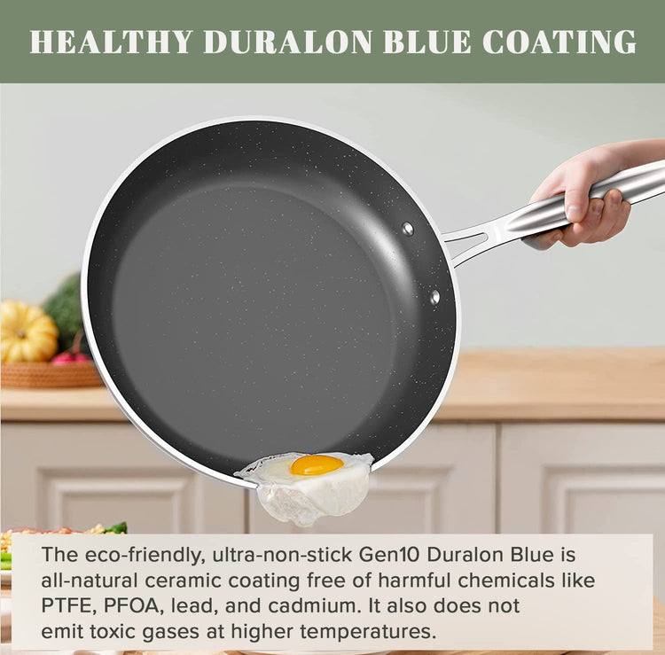 9pc Cookware Set Healthy Duralon Blue Ceramic Nonstick Coated
