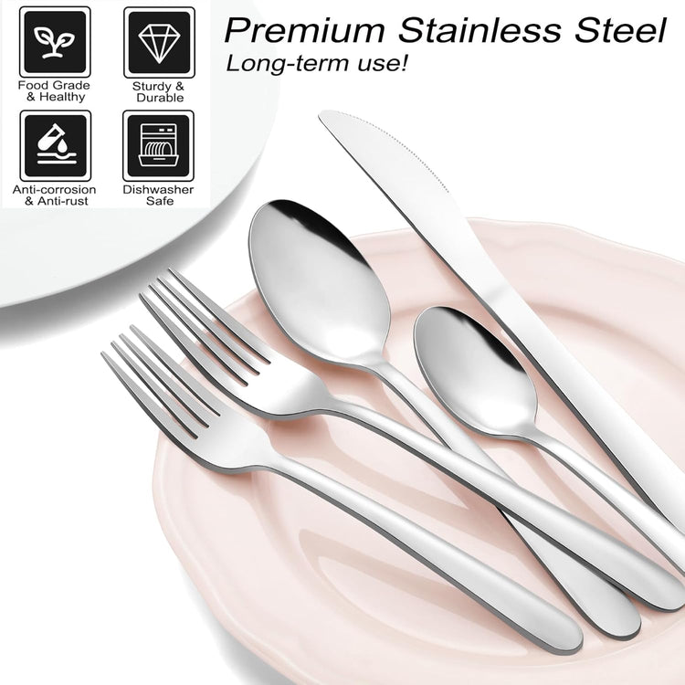 Pleafind 73-Piece Silverware Set with Organizer, Stainless Steel Silverware Sets for 12, Cutlery Utensil Sets with Steak Knives, Include Forks Spoons Knives & Silverware Organizer, Dishwasher Safe
