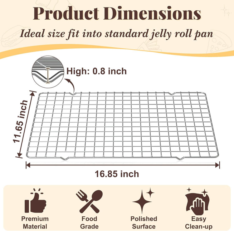 Cooling Racks for Cooking and Baking - 2 PCS 11.65" x 16.85" Grid Wire Baking Rack for Oven Cooking, Baking, Grilling, Roasting -Dishwasher Safe Bacon Rack- Fits Half Sheet Cookie Pan - Nestoria