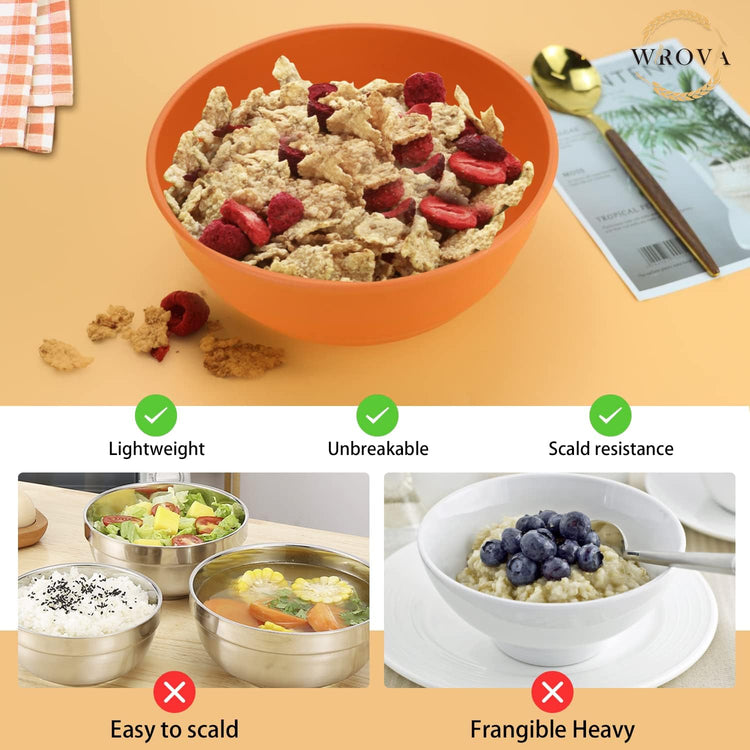 Wheat Straw Bowls Set 60 OZ Unbreakable Large Cereal Bowls Set of 6 Microwave and Dishwasher Safe Bowls Big Bowls for Eating BPA Free Soup Bowl for Serving Oatmeal and Salad Orange