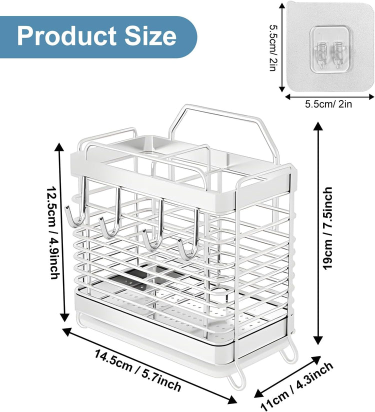 Utensil Holder, Stainless Steel Utensil Drying Rack with Drain Tray, Kitchen Counter Drainer Basket Silverware Cutlery Flatware Holder Forks, Knives, Spoons, Chopsticks Organizer (Silver)