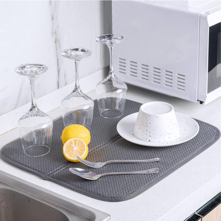 2 Pack Dish Drying Mat for Kitchen Counter, Absorbent, Microfiber Dishes Drainer Mats, Multiple Usage Dish Drying Pad 14 x17 inches