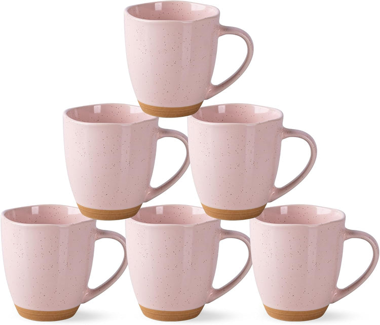 AmorArc 12oz Ceramic Coffee Mugs set of 6, Stylish Coffee Mugs with Rustic Terracotta Underside for Latte/Cappuccino/Milk/Cocoa, Dishwasher&Microwave Safe,