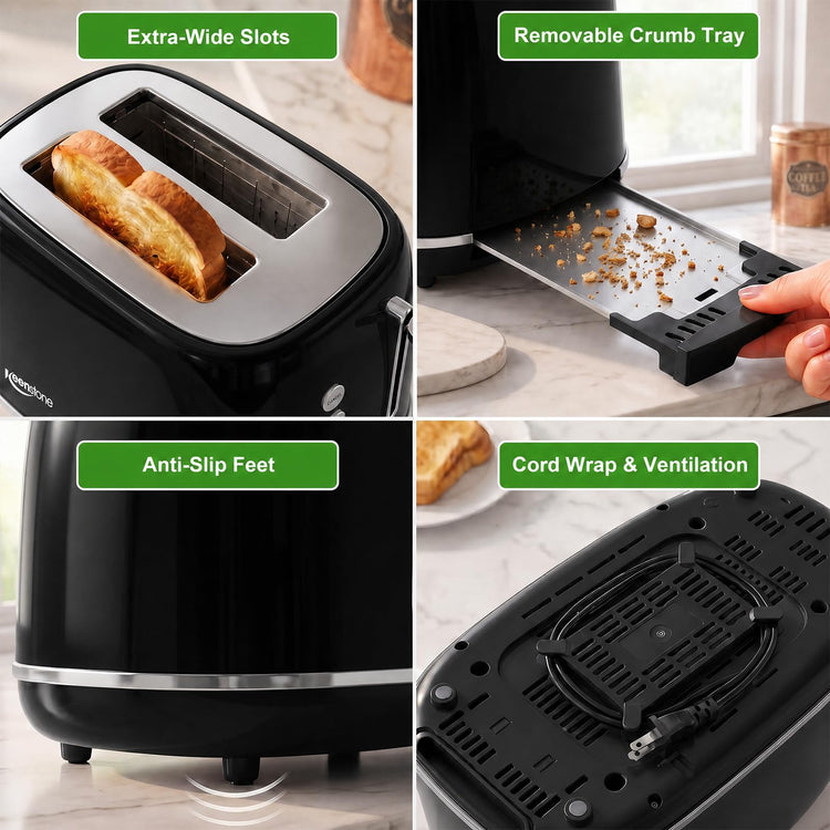 2 Slice Retro Stainless Steel Toaster with Bagel