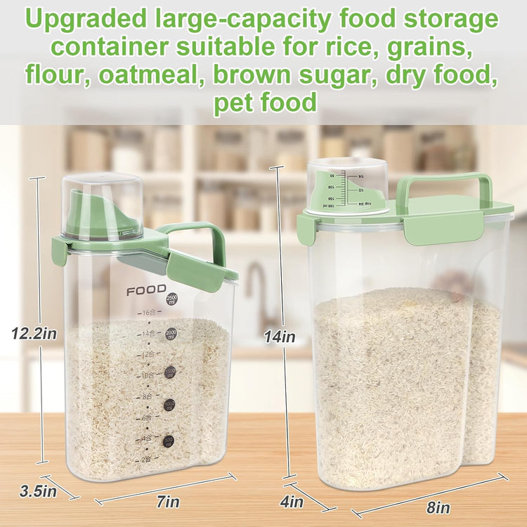 Rice Storage Container, Cereal Containers Storage, Dry Food Airtight Dispenser BPA Free, Clear Plastic Kitchen and Pantry Organization Bin (1, Avocado Green, 5.28Qt)