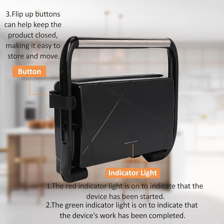 Sandwich Maker Panini Maker Electric Indoor Grill with Non-Stick Coated Plates, Opens 180 Degrees for Any Type or Size Food (H802D)