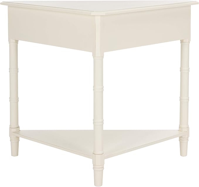 SAFAVIEH Home Collection – Gomez Distressed Cream Corner Accent Table with Drawer & Shelf, Space-Saving Triangular Design, Small Space Storage Table (AMH5709C)