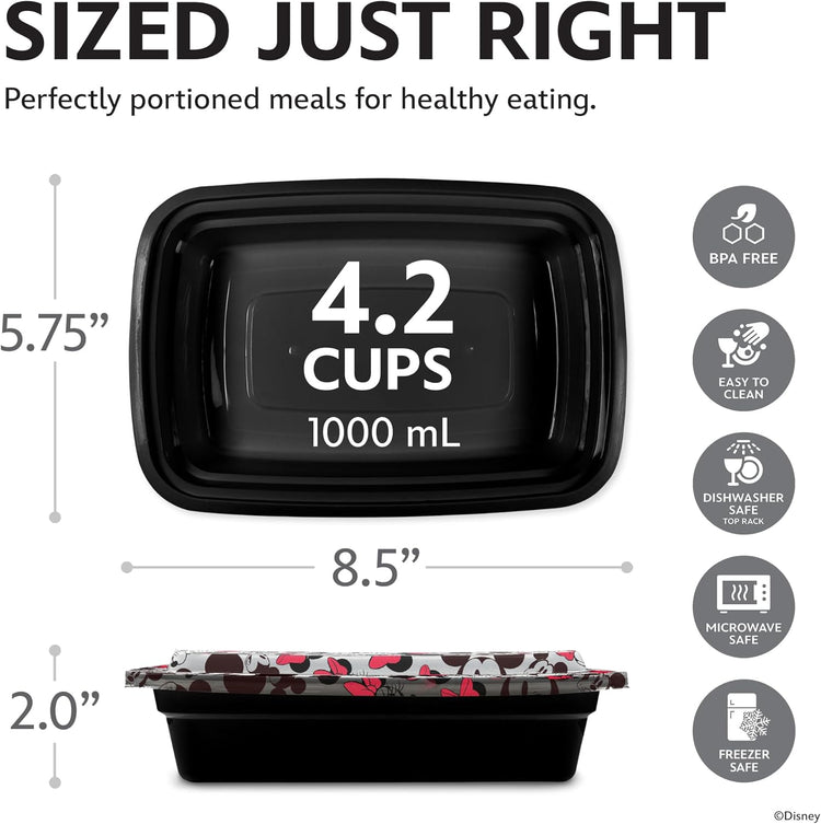 Disney Meal Prep Containers - 20-Piece Reusable Food Containers with Lids - Freezer, Microwave & Dishwasher Safe - Featuring Mickey & Minnie, Lilo & Stitch