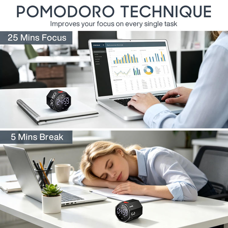 ADHD Pomodoro Timer Metal Gravity Rotation 1.8” LED Large Screen
