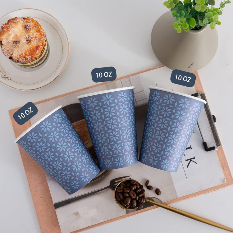 240 Pack 10 oz Disposable Paper Coffee Cups, Hot/Cold Beverage Drinking Cups 10 OZ, Navy Floral Paper Hot Coffee Cups for Party, Picnic, Travel, and Events.