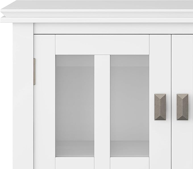 SIMPLIHOME Artisan Storage Cabinet - 30 inch Wide Solid Wood Low Storage Cabinet in White, Contemporary Accent Cabinet for Living Room or Dining Room with Glass Doors and Adjustable Shelves