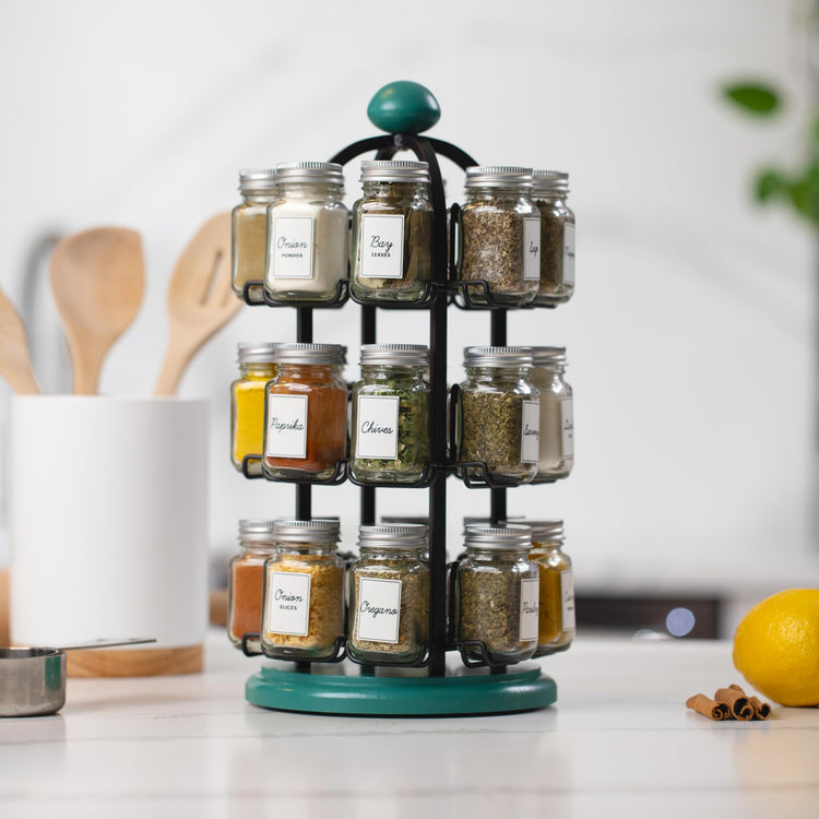 Adrinova 24 Jar Rotating Spice Rack with Spices Included & 5