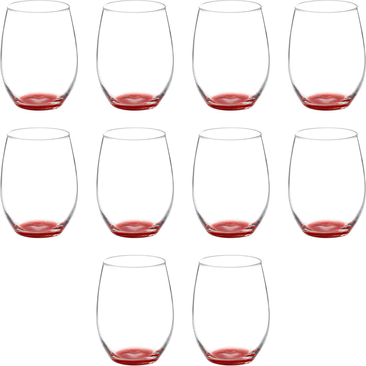 DISCOUNT PROMOS 10 ARC Stemless Wine Glasses Set, 21 oz. - Chardonnay, Cabernet, Merlot, Sauvignon - Red