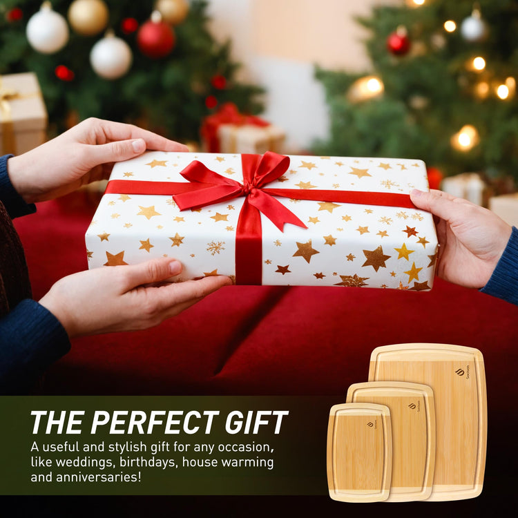 Bamboo Cutting Board Set Non Slip Feet Over Sink Tablas Para Picar Cocina Tabua Madeira Corte Carne Bambu Alimentos Cortar Madera Juego Regalos Cumpleaños Navidad Mujer Mama Abuela Hombre Papa (3 Count)