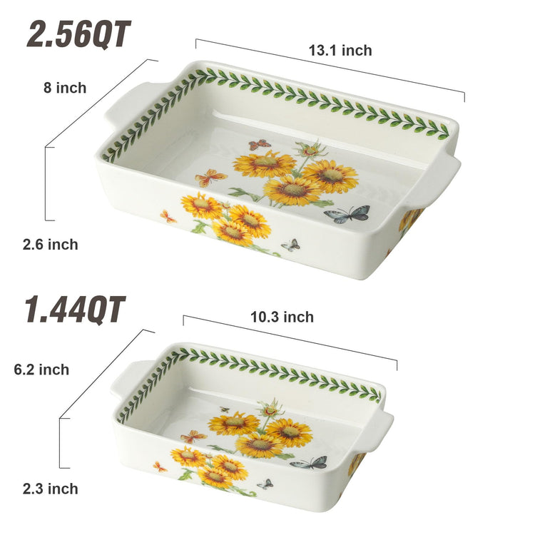 Ceramic Sunflower Baking Casserole Dish with Handles
