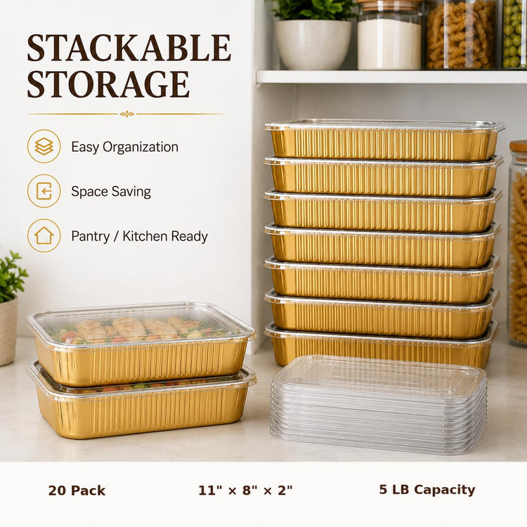 20 Pack 11"×8"×2" Aluminum Pans with Lids Heavy Duty (20 Count)