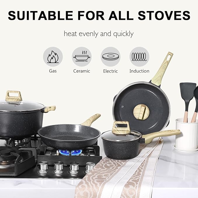 GiPP Ceramic Pots and Pans Set Non Stick - 22Pcs Nonstick Cookware Set, Non-Toxic Healthy Kitchen Cooking Set w/Frying Pans Set, Dishwasher Safe, PFAS PTFE PFOA PFOS Free, Dark Gray