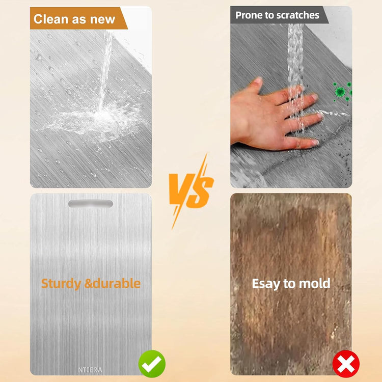 New Titanium Cutting Board-Stainless Steel Cutting Boards for kitchen,Double-Sided Food Grade Non Toxic Cutting Board,Chopping Boards Necessities for Home Outdoor Camping Meal Prep,Easy to Clean (L)