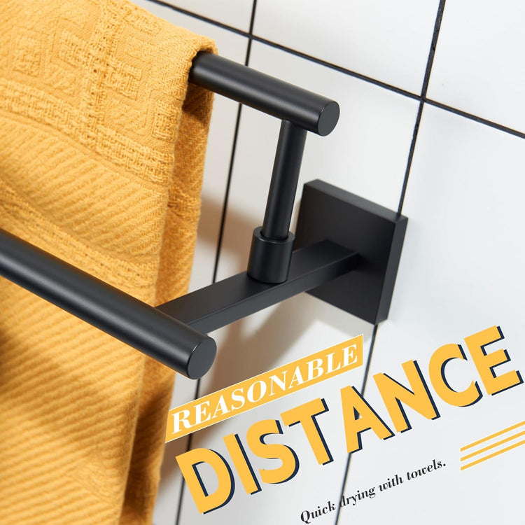 KOKOSIRI Bathroom Towel Bars 24-Inch Double Towel Rails Matte Black Towel Holder for Kitchen Garage Wall Mount Stainless Steel B5009BK-L24