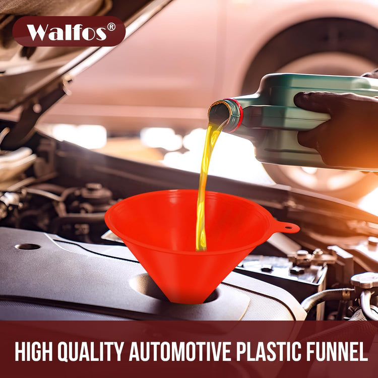 walfos 4pcs Kitchen Plastic Funnel (NO BPA),Automotive Funnel for Liquid Transfer,funnels for Filling Bottles, containers or Kitchen funnels for Laboratory use. red(4.7in&3.7in&2.7in&2in