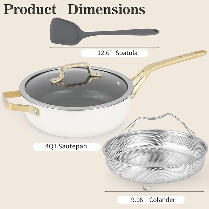 10-Inch Ceramic Non-Stick Cookware Set, 8-in-1 Multifunctional Cookware, Interior & Exterior Ceramic Coating, PFAS/PTFE/PFOA-Free, Compatible with All Stovetops, Oven-Safe up to 450°F