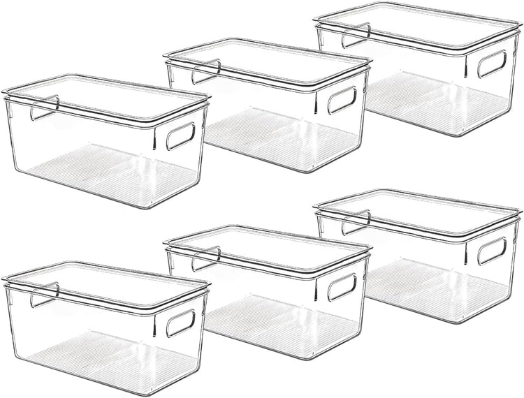 Clear Plastic Storage Bins with Lids, Perfect for Kitchen Organization or Pantry Organization and Storage, Stackable Fridge Organizer Bins, Storage Containers for Organizing, Cabinet Organizers