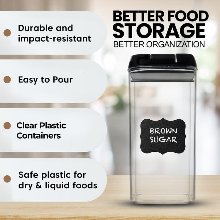 Shazo Airtight Food Storage Containers with Lids - 6 PC BPA Free Clear Plastic Cereal Containers with Easy Lock Lids for Kitchen and Pantry Organization for Snacks and Pasta - 1.2 L